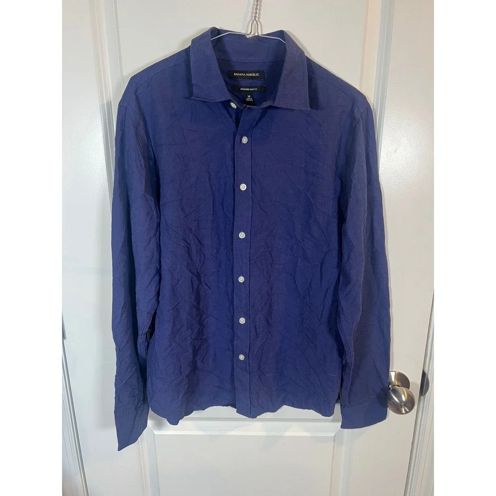 Banana Republic Mens Button Down Untucked‎ Slim Fit Blue Size M